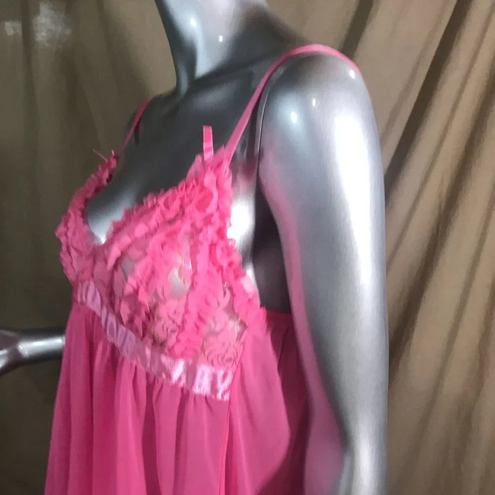 Passion Forever Women's Large Lingerie Slip Teddy Pink Mesh Stretchy